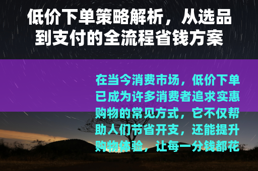 低价下单策略解析，从选品到支付的全流程省钱方案
