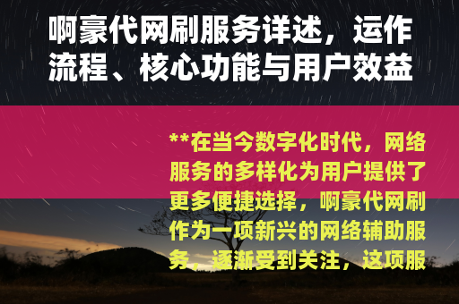 啊豪代网刷服务详述，运作流程、核心功能与用户效益全面分析