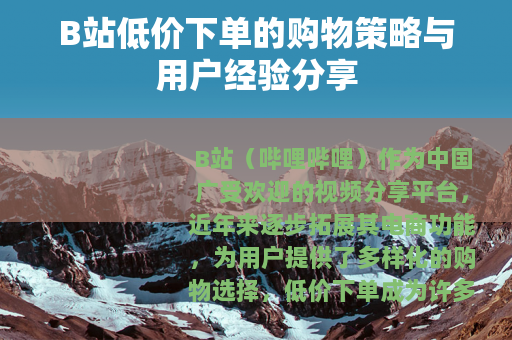 B站低价下单的购物策略与用户经验分享