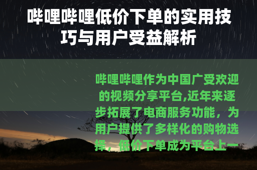 哔哩哔哩低价下单的实用技巧与用户受益解析