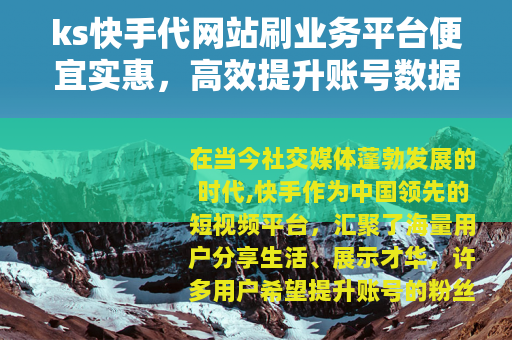 ks快手代网站刷业务平台便宜实惠，高效提升账号数据与影响力
