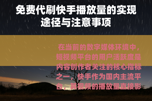 免费代刷快手播放量的实现途径与注意事项