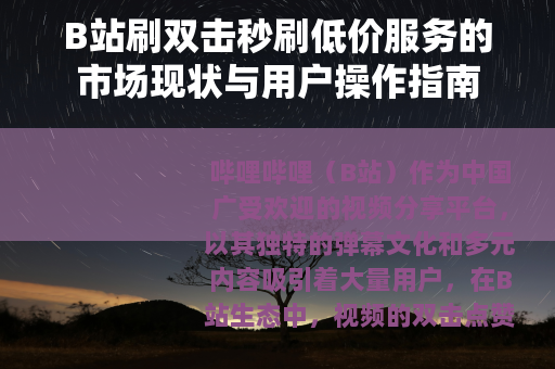 B站刷双击秒刷低价服务的市场现状与用户操作指南