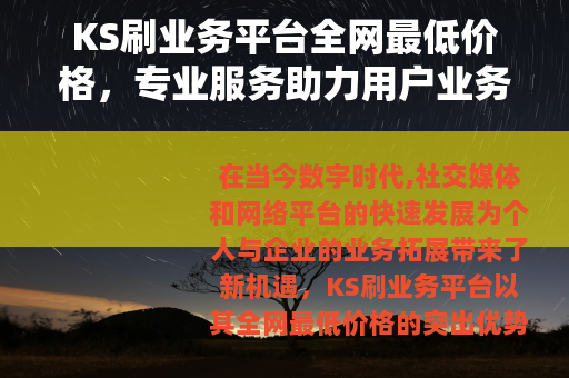 KS刷业务平台全网最低价格，专业服务助力用户业务高效提升与增长