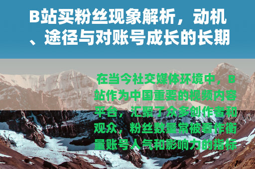 B站买粉丝现象解析，动机、途径与对账号成长的长期效应