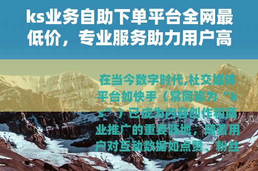 ks业务自助下单平台全网最低价，专业服务助力用户高效提升与成长