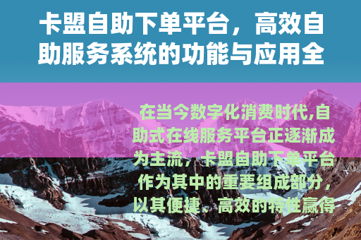 卡盟自助下单平台，高效自助服务系统的功能与应用全面解析