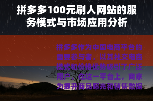 拼多多100元刷人网站的服务模式与市场应用分析