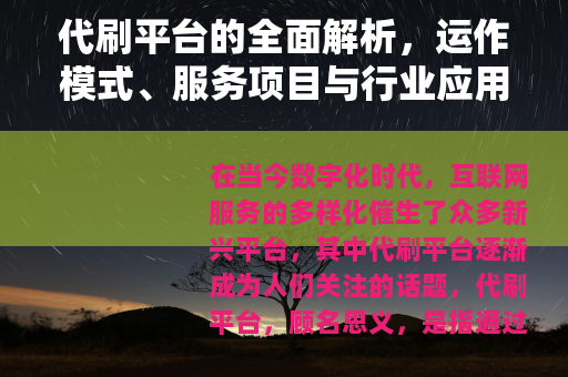 代刷平台的全面解析，运作模式、服务项目与行业应用探讨
