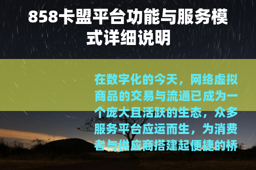 858卡盟平台功能与服务模式详细说明