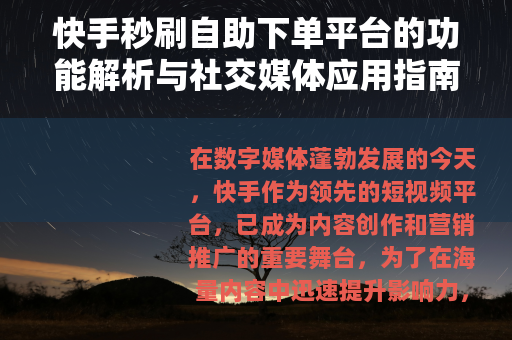 快手秒刷自助下单平台的功能解析与社交媒体应用指南