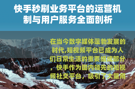 快手秒刷业务平台的运营机制与用户服务全面剖析