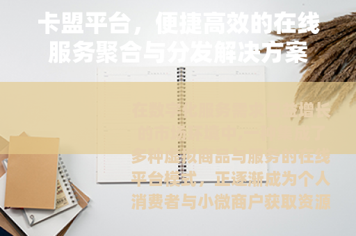 卡盟平台，便捷高效的在线服务聚合与分发解决方案