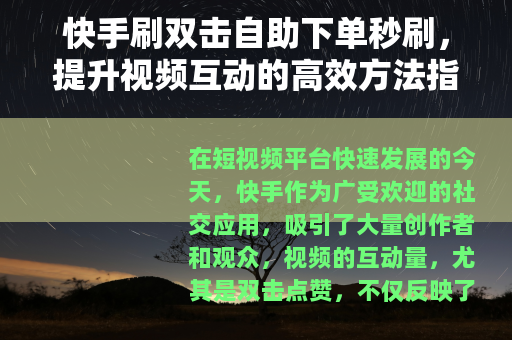 快手刷双击自助下单秒刷，提升视频互动的高效方法指南