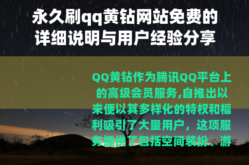 永久刷qq黄钻网站免费的详细说明与用户经验分享