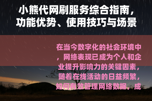 小熊代网刷服务综合指南，功能优势、使用技巧与场景应用分析