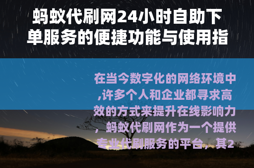 蚂蚁代刷网24小时自助下单服务的便捷功能与使用指南