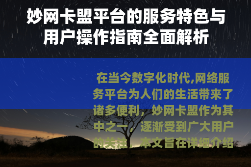 妙网卡盟平台的服务特色与用户操作指南全面解析