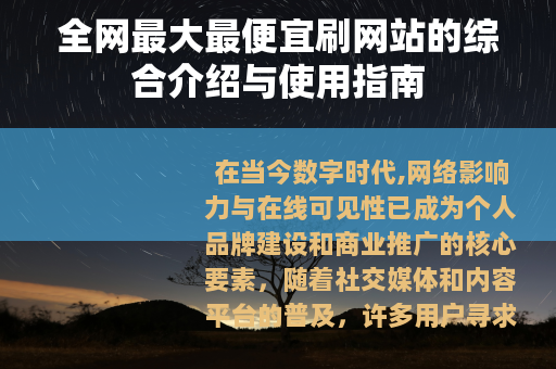 全网最大最便宜刷网站的综合介绍与使用指南