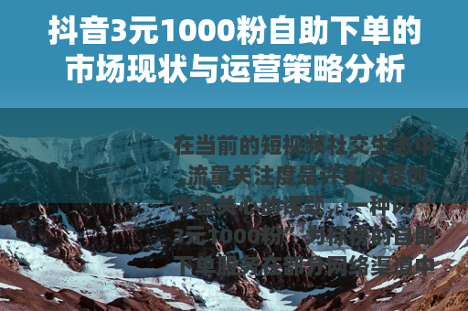 抖音3元1000粉自助下单的市场现状与运营策略分析