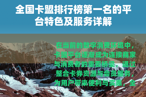 全国卡盟排行榜第一名的平台特色及服务详解
