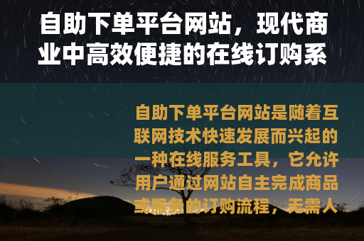 自助下单平台网站，现代商业中高效便捷的在线订购系统