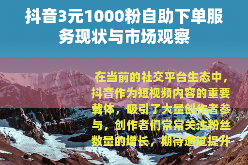 抖音3元1000粉自助下单服务现状与市场观察