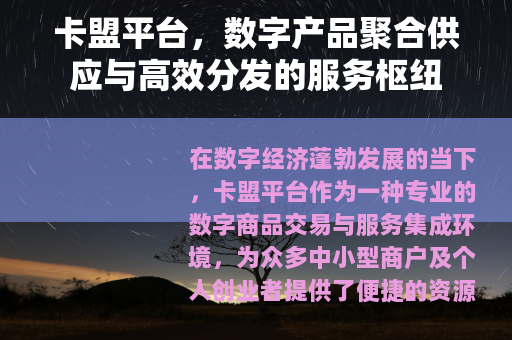 卡盟平台，数字产品聚合供应与高效分发的服务枢纽