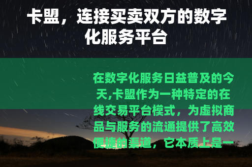卡盟，连接买卖双方的数字化服务平台