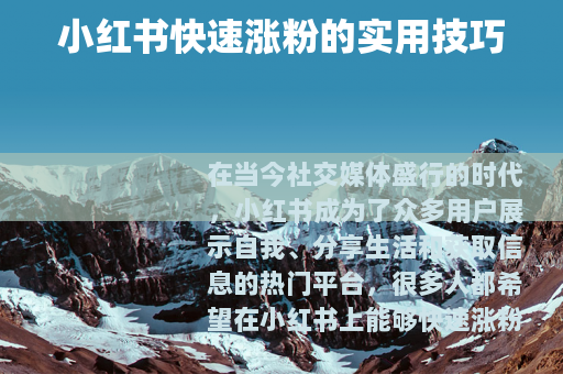 小红书快速涨粉的实用技巧