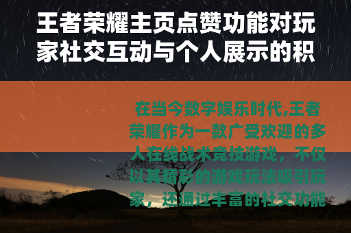 王者荣耀主页点赞功能对玩家社交互动与个人展示的积极影响分析