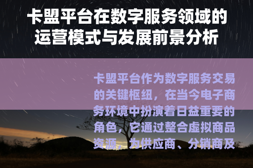 卡盟平台在数字服务领域的运营模式与发展前景分析