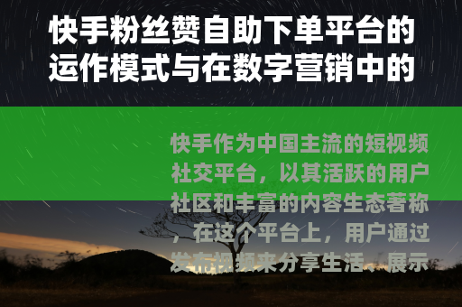 快手粉丝赞自助下单平台的运作模式与在数字营销中的实践意义