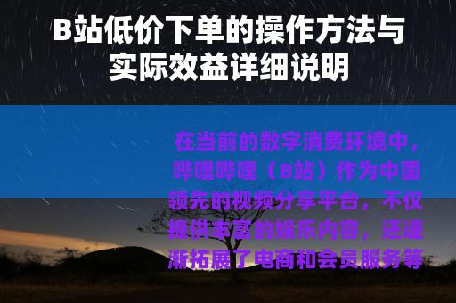 B站低价下单的操作方法与实际效益详细说明