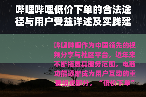 哔哩哔哩低价下单的合法途径与用户受益详述及实践建议