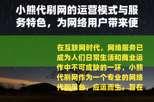 小熊代刷网的运营模式与服务特色，为网络用户带来便利与高效支持