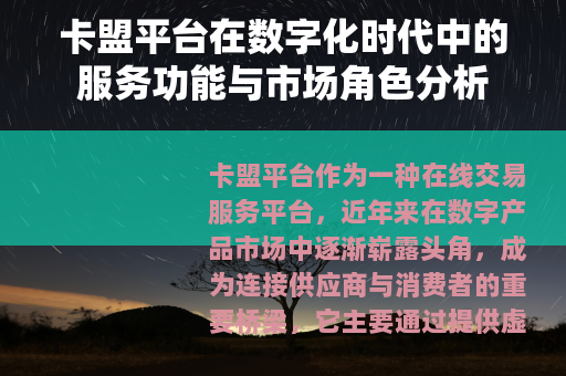卡盟平台在数字化时代中的服务功能与市场角色分析