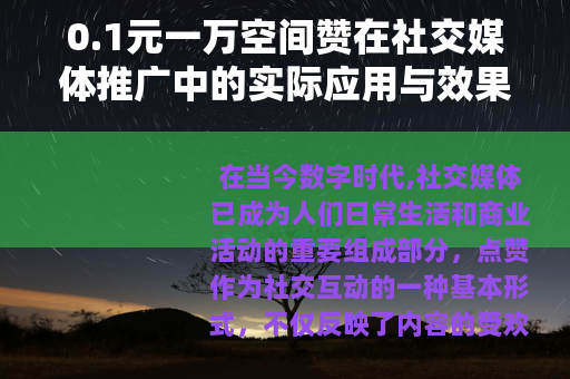 0.1元一万空间赞在社交媒体推广中的实际应用与效果分析