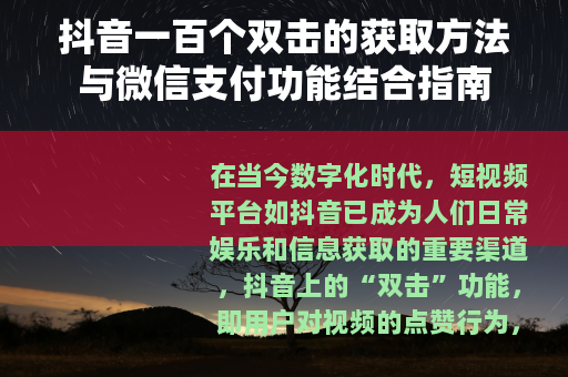 抖音一百个双击的获取方法与微信支付功能结合指南