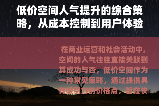 低价空间人气提升的综合策略，从成本控制到用户体验的全面优化
