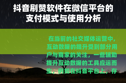 抖音刷赞软件在微信平台的支付模式与使用分析