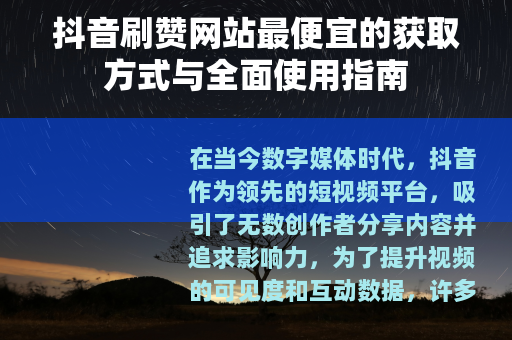 抖音刷赞网站最便宜的获取方式与全面使用指南