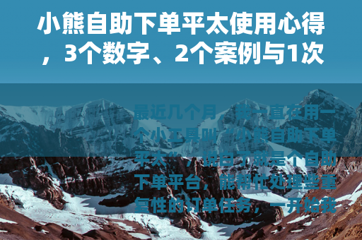 小熊自助下单平太使用心得，3个数字、2个案例与1次小插曲