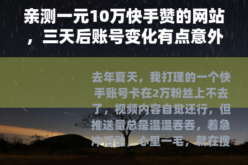 亲测一元10万快手赞的网站，三天后账号变化有点意外