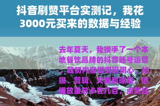 抖音刷赞平台实测记，我花3000元买来的数据与经验分享