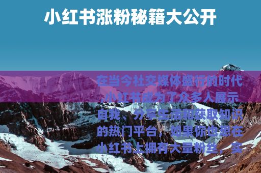 小红书涨粉秘籍大公开