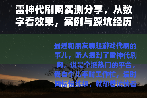雷神代刷网实测分享，从数字看效果，案例与踩坑经历一网打尽