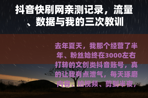 抖音快刷网亲测记录，流量、数据与我的三次教训