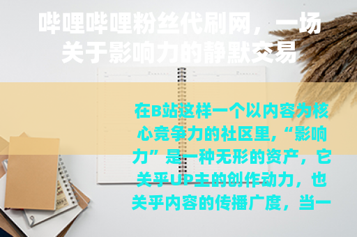 哔哩哔哩粉丝代刷网，一场关于影响力的静默交易