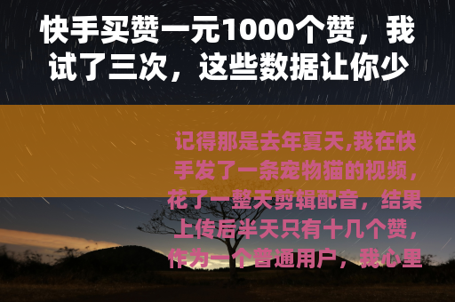 快手买赞一元1000个赞，我试了三次，这些数据让你少走弯路